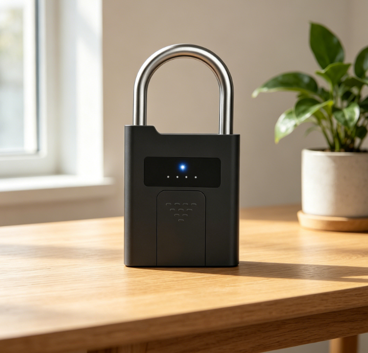 Fingerprint Padlock with Key, Smart Padlock App, Biometric Bluetooth Weatherproof Lock for Outdoor Fence, Locker, Truck, Garage, Warehouse