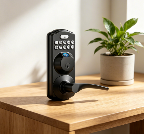 Fingerprint Door Lock with Two Lever Handles, Keyless Entry Keypad Deadbolt, Digital Code & Front Handle Set, Auto Locking, Easy Install, Matte Black